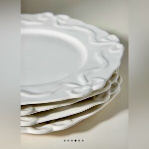 Anthropologie Stoneware Dinner Plates, Set of 4 ~ Benedita Bow in White NWT